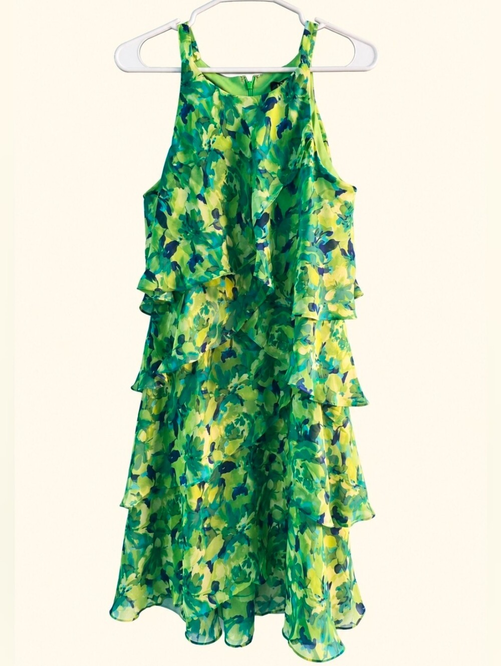 Green & Teal Floral Ruffle Dress Sz 12